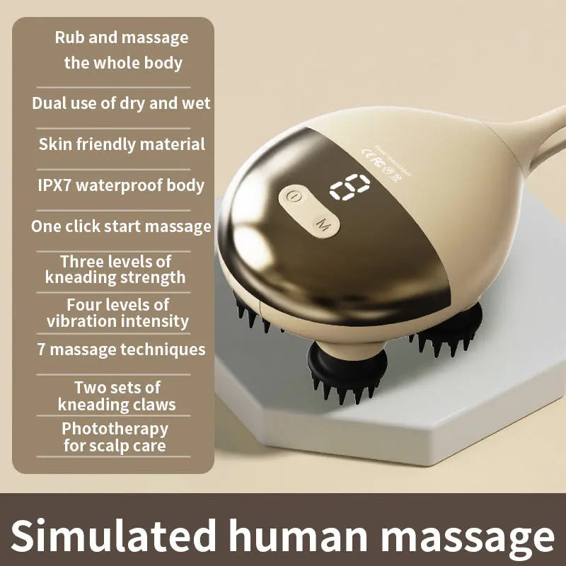 Intelligent 3D Electric Head & Scalp Massager - 7 Massage Techniques, IPX7 Waterproof, Rechargeable(Yellow) Wholesale Hub