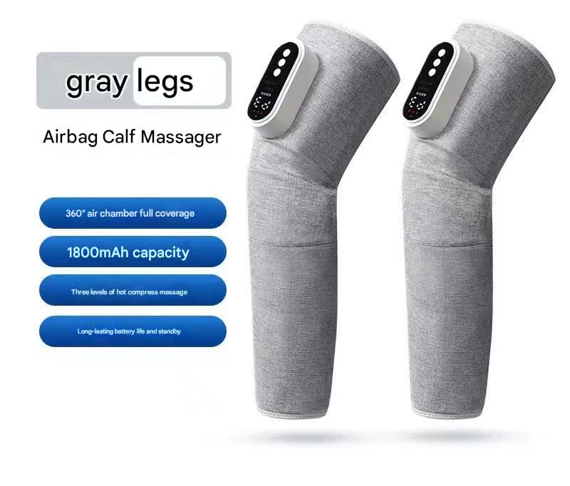 Rechargeable Air Compression Leg Massager with Heat Therapy for Knee & Calf Relief(grey-Double) Wholesale Hub