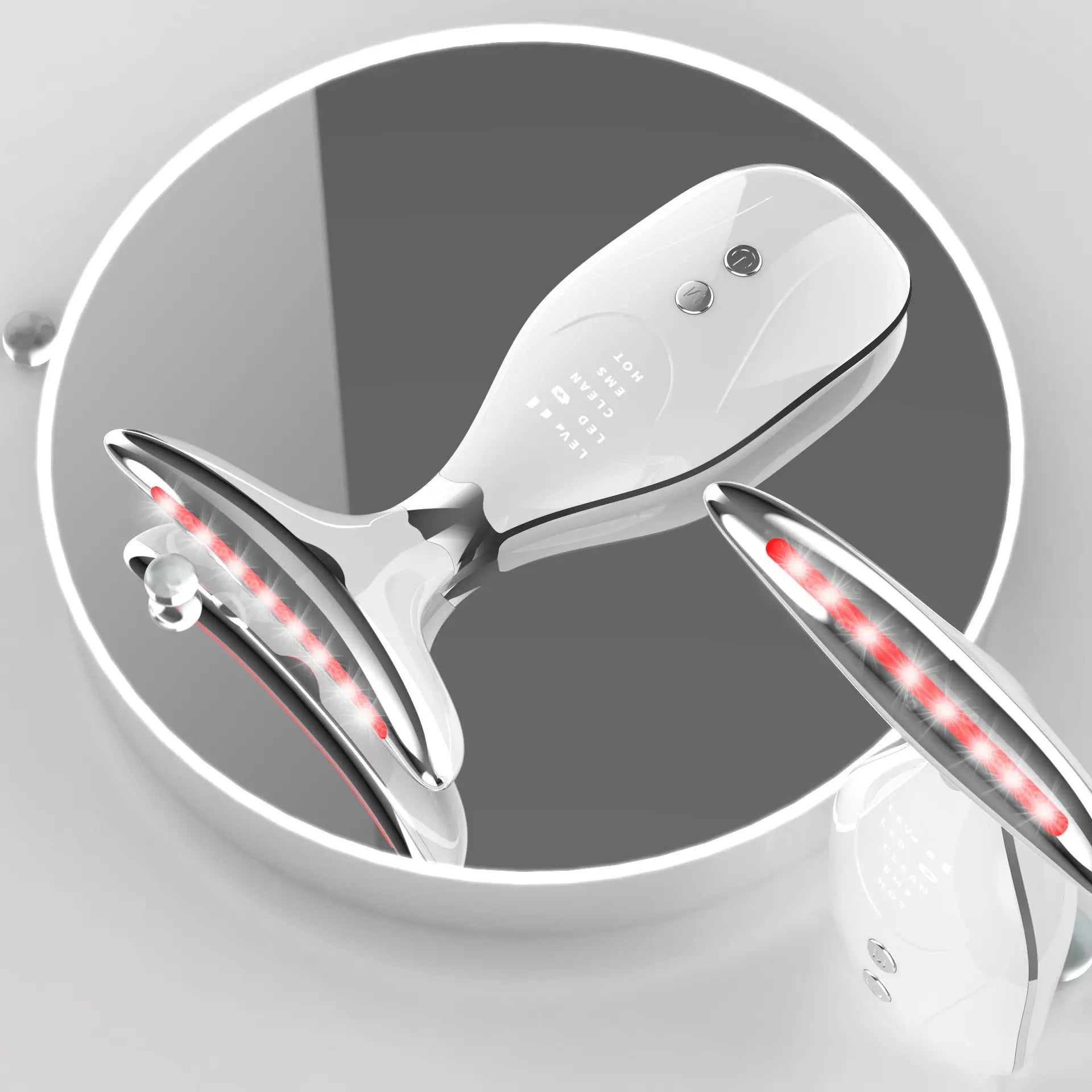 Multi-Function Facial & Neck Massager with LED Light Therapy, EMS & Warm Import - Rechargeable Skin Care Device(White) Wholesale Hub