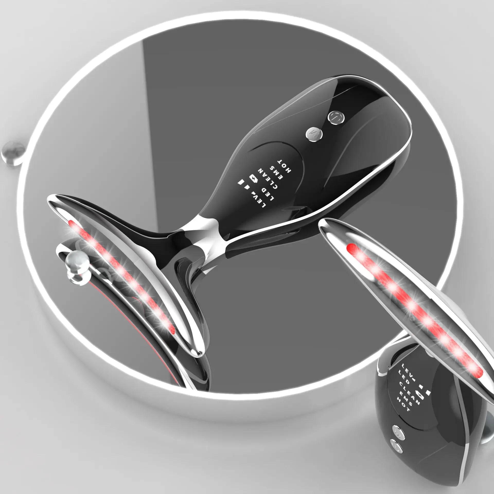 Multi-Function Facial & Neck Massager with LED Light Therapy, EMS & Warm Import - Rechargeable Skin Care Device(black) Wholesale Hub