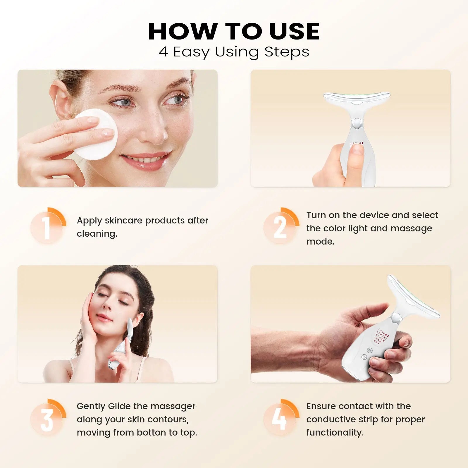 Multi-Function Facial & Neck Massager with LED Light Therapy, EMS & Warm Import - Rechargeable Skin Care Device(black) Wholesale Hub