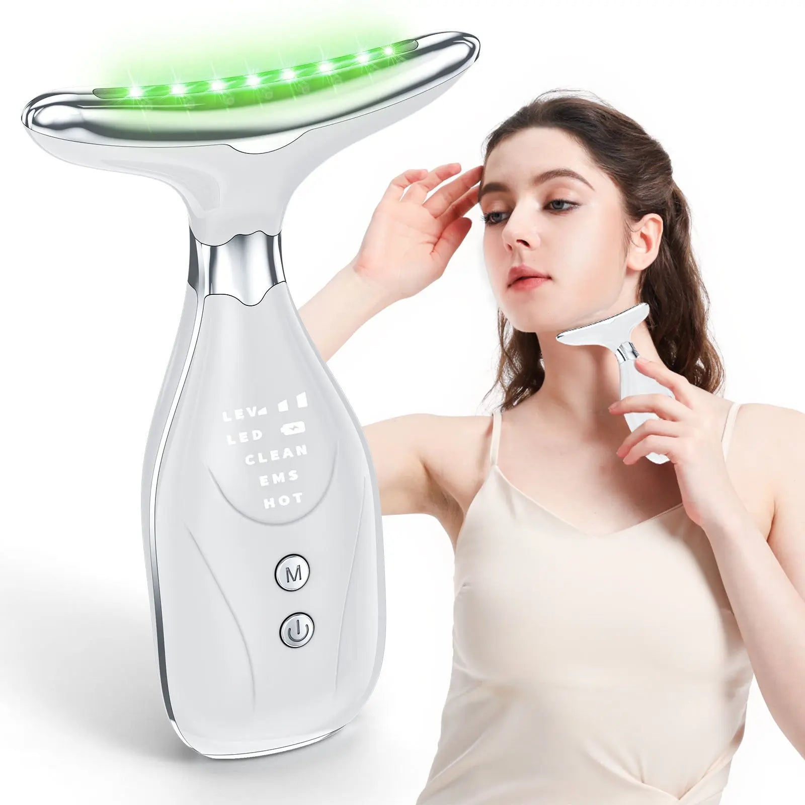 Multi-Function Facial & Neck Massager with LED Light Therapy, EMS & Warm Import - Rechargeable Skin Care Device(black) Wholesale Hub