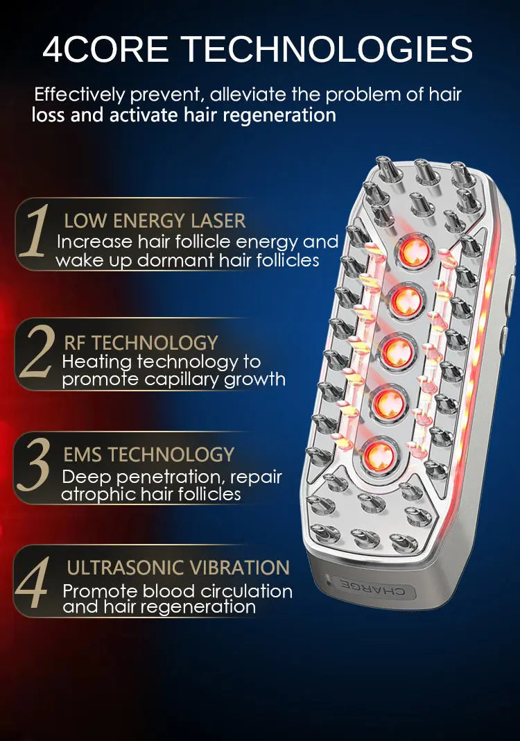 Advanced 4-in-1 Hair Growth Comb with LLLT, RF, EMS & Vibration Massage(White) Wholesale Hub