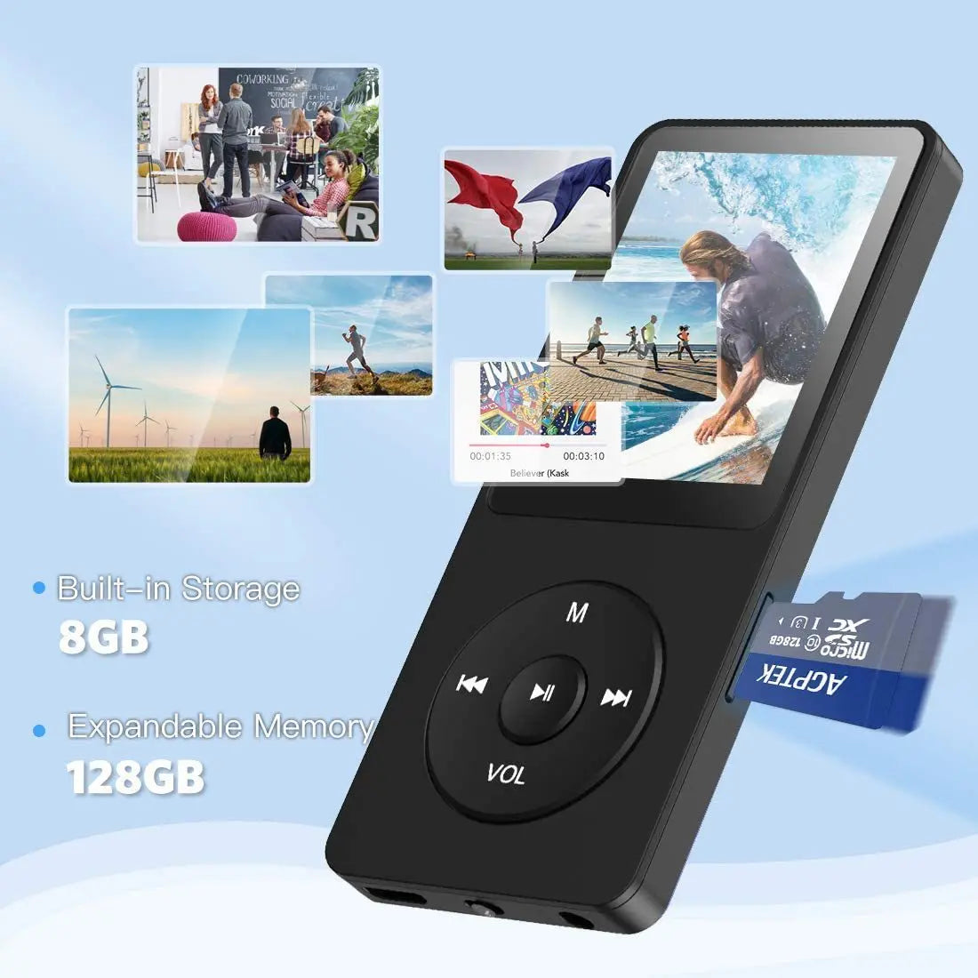 Portable Digital Music Player - Bluetooth 5.4, Hi-Fi Lossless Sound, 8GB Built-in & Expandable Storage(black 16GB) Wholesale Hub