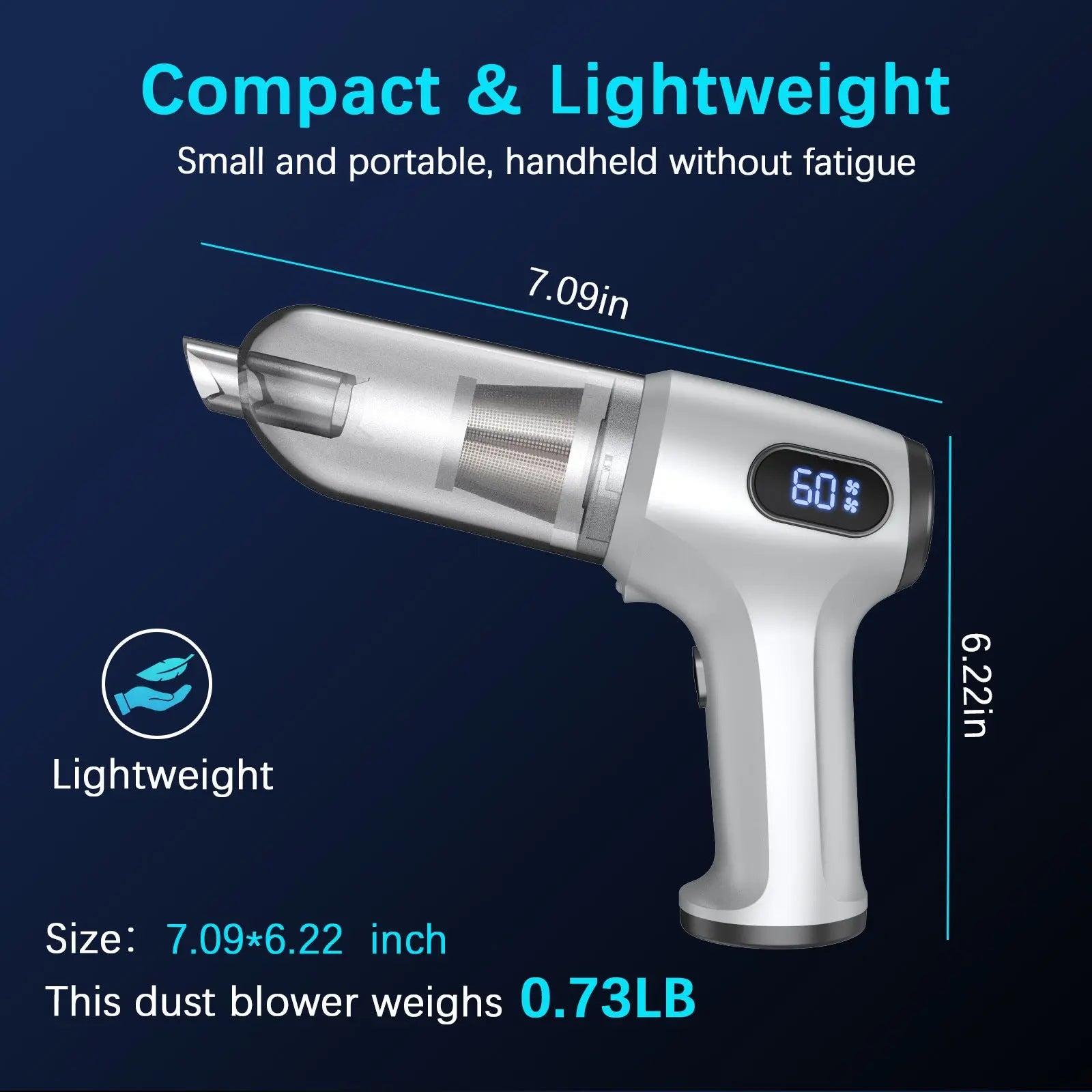2-in-1 Cordless Handheld Vacuum & Air Duster - 12000Pa Suction, 70000 RPM, LED Light, USB-C Rechargeable(Silver) Wholesale Hub