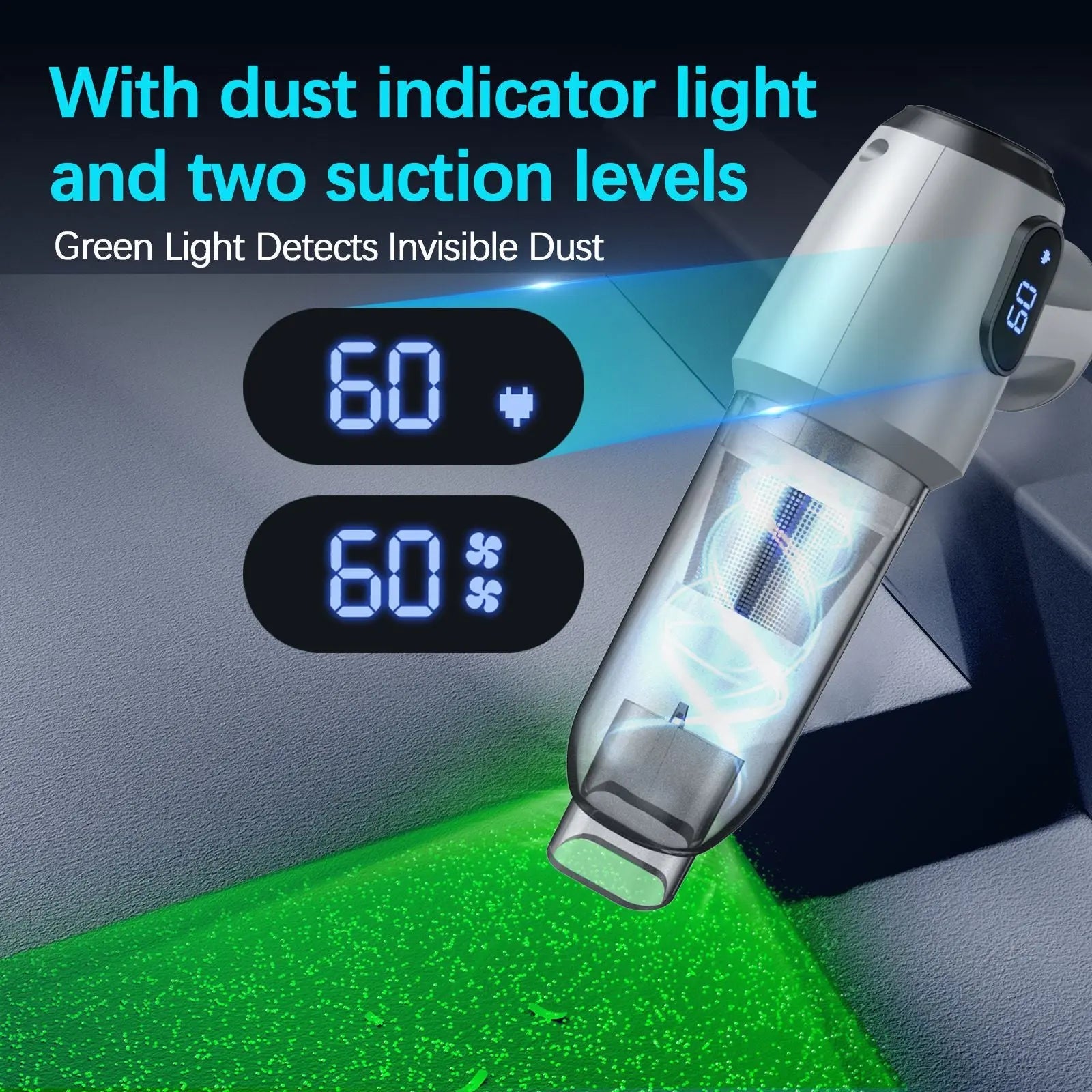 2-in-1 Cordless Handheld Vacuum & Air Duster - 12000Pa Suction, 70000 RPM, LED Light, USB-C Rechargeable(Silver) Wholesale Hub