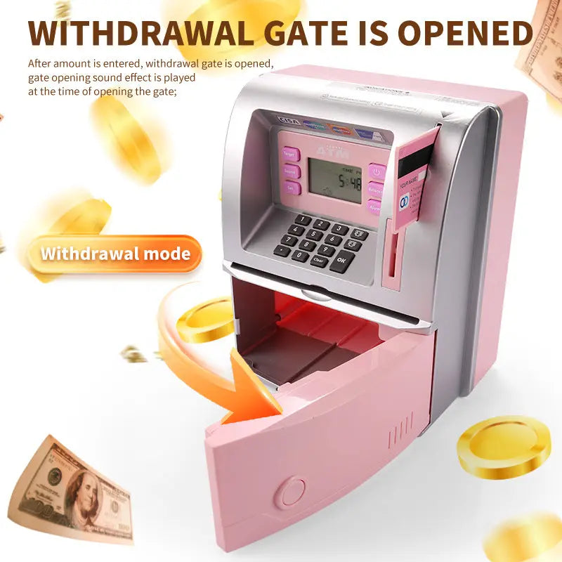 Kids Electronic ATM Savings Bank - Digital Piggy Bank with Password, Auto Roll-in Banknotes & Coin Slot for Financial Learning Fun(black) Wholesale Hub