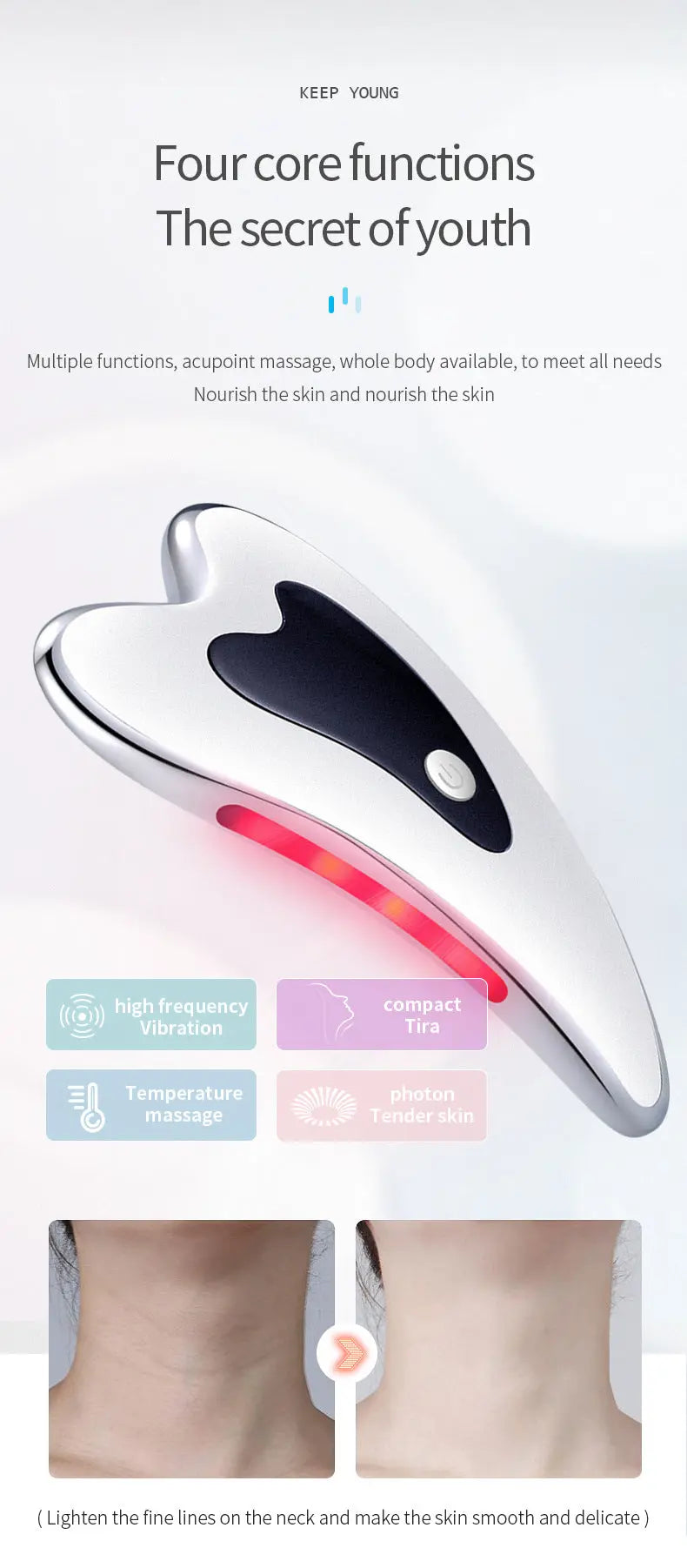 Electric Gua Sha Facial Massager with Heat, Vibration & LED Light Therapy - 4-in-1 Scraping Tool for Face Lifting, Skin Tightening & Anti-Wrinkle(White) Wholesale Hub