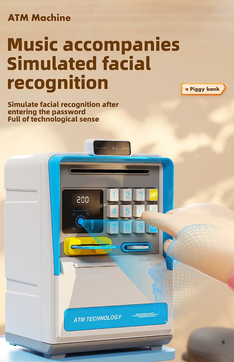 Kids Electronic ATM Piggy Bank with Simulated Facial Recognition & Password - Auto Roll-in Banknote & Coin Money Box for Financial Learning(pink) Wholesale Hub