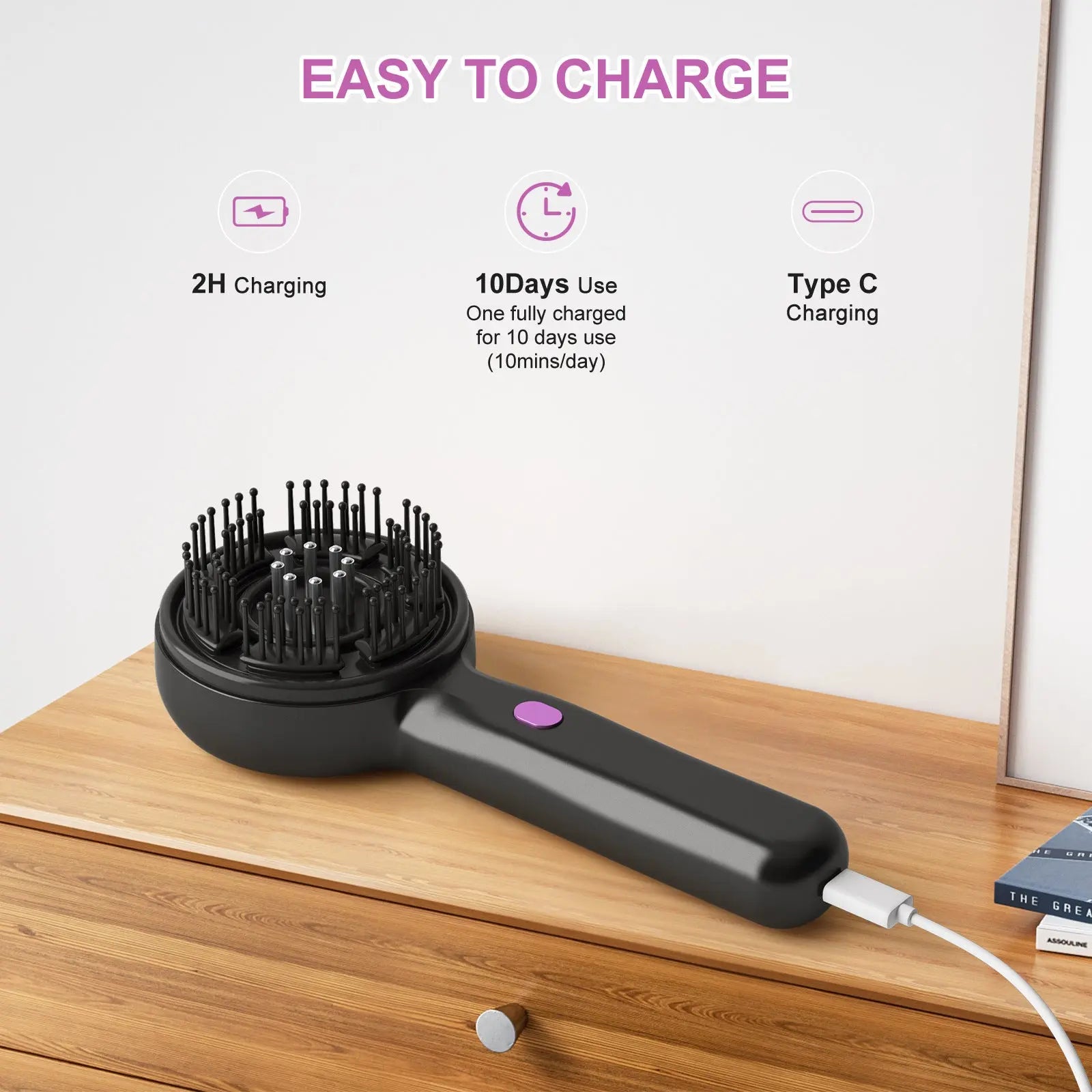 Electric Scalp Massager & Essential Oil Applicator Brush - 360 Kneading, 3 Modes, USB-C Rechargeable(grey) Wholesale Hub