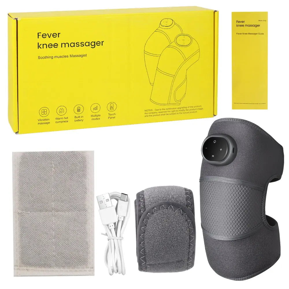 Rechargeable Heated Knee Massager Brace with Vibration & Adjustable Straps(Grey) Wholesale Hub