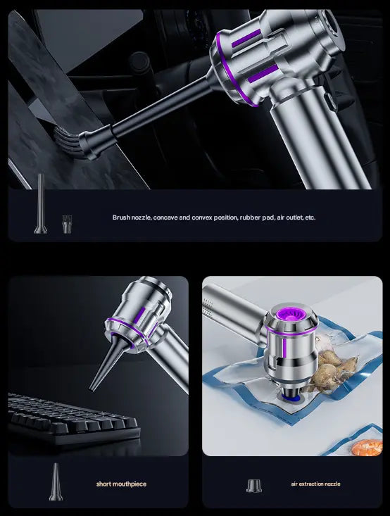 Silver and Purple 4-in-1 Cordless Handheld Vacuum Cleaner - Powerful 16KPa Suction with Brushless Motor, Blower & Air Pump Wholesale Hub