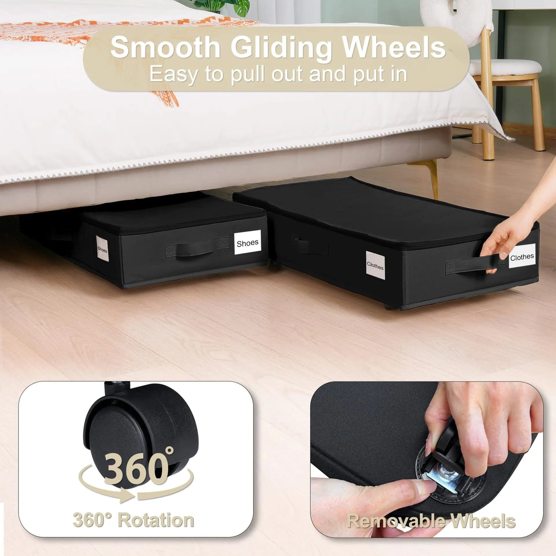 1 piece Black Size S Collapsible Underbed Storage Organizer with Wheels - Fabric Bin with Dustproof Lid Wholesale Hub