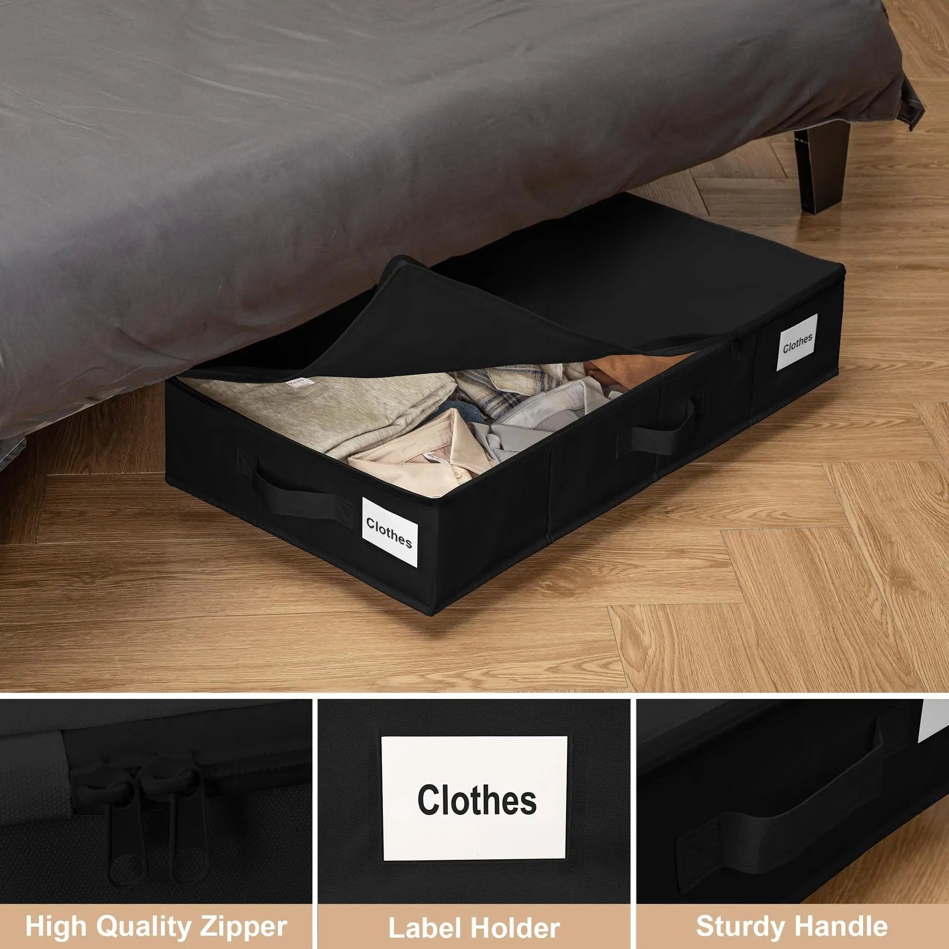 1 piece Black Size S Collapsible Underbed Storage Organizer with Wheels - Fabric Bin with Dustproof Lid Wholesale Hub