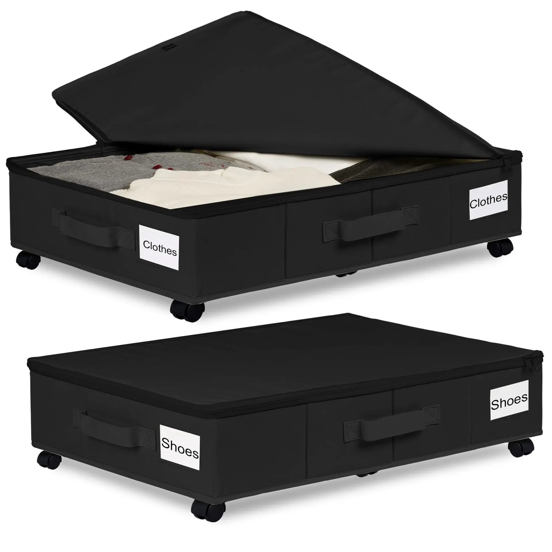 1 piece Black Size L Collapsible Underbed Storage Organizer with Wheels - Fabric Bin with Dustproof Lid Wholesale Hub