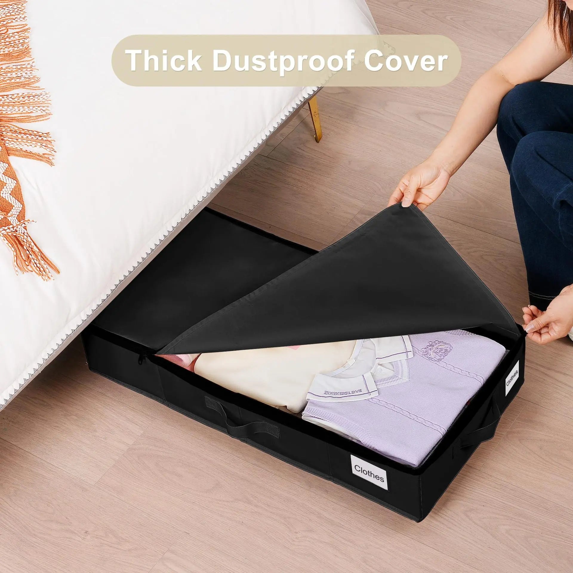 1 piece Black Size L Collapsible Underbed Storage Organizer with Wheels - Fabric Bin with Dustproof Lid Wholesale Hub