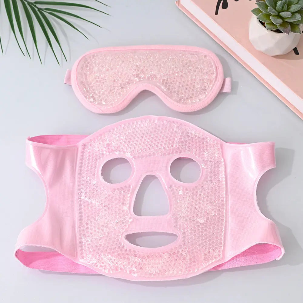 Pink Reusable Cooling Gel Bead Face Mask and Eye Mask Set - Soothing Therapy for Puffy Eyes, Headaches and Facial Relaxation Wholesale Hub