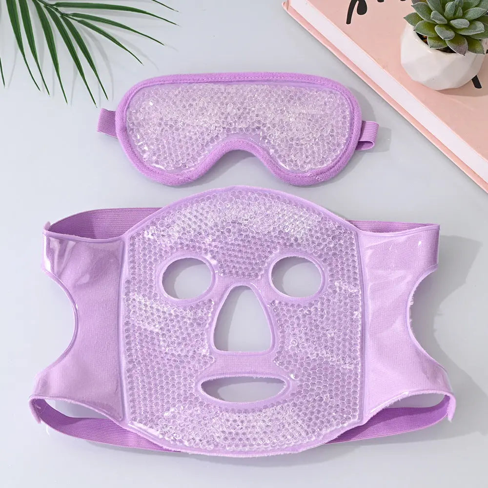 Purple Reusable Cooling Gel Bead Face Mask and Eye Mask Set - Soothing Therapy for Puffy Eyes, Headaches and Facial Relaxation Wholesale Hub