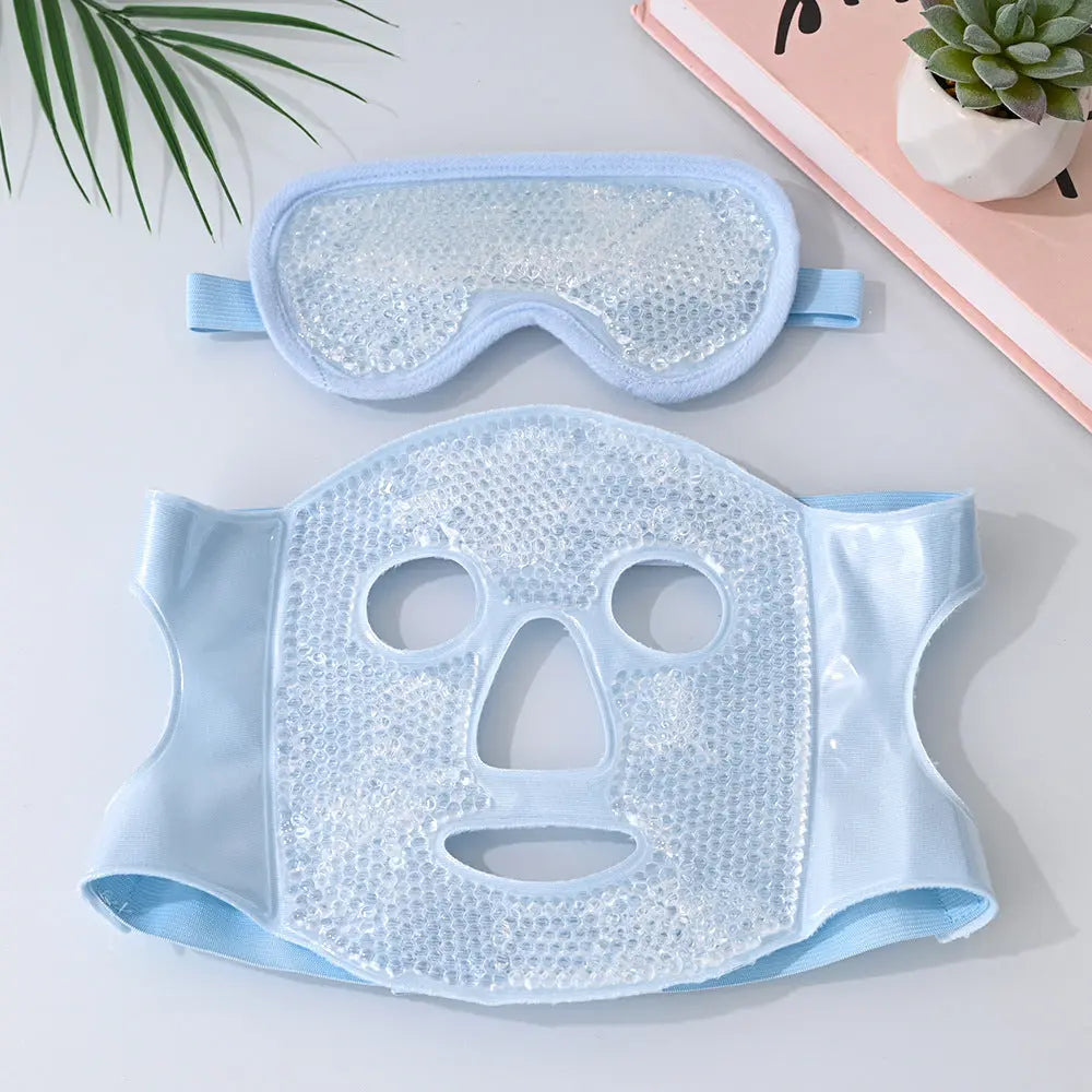 Blue Reusable Cooling Gel Bead Face Mask and Eye Mask Set - Soothing Therapy for Puffy Eyes, Headaches and Facial Relaxation Wholesale Hub