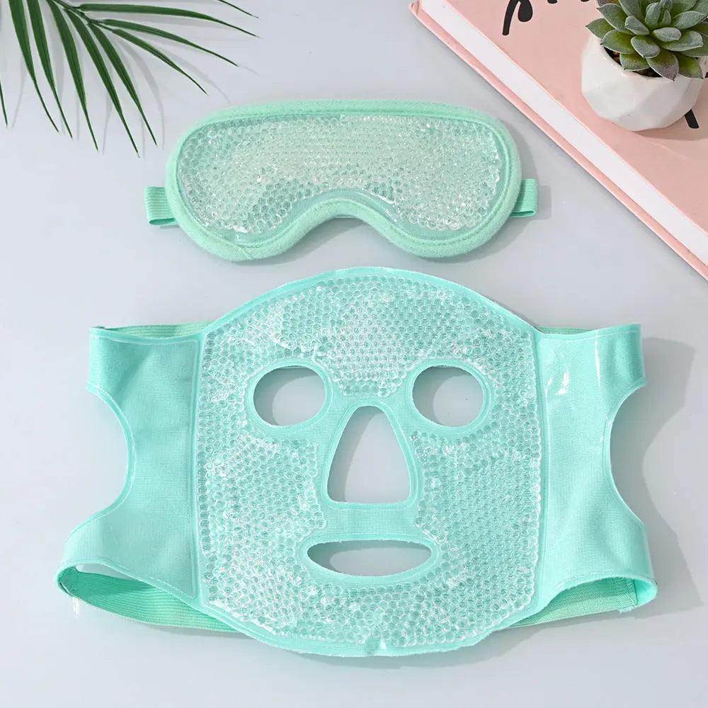 Green Reusable Cooling Gel Bead Face Mask and Eye Mask Set - Soothing Therapy for Puffy Eyes, Headaches and Facial Relaxation Wholesale Hub