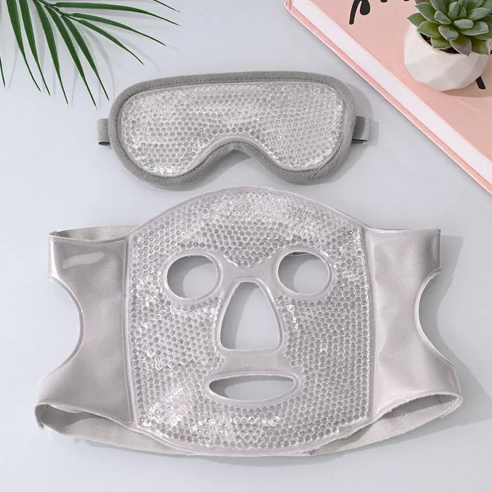 Grey Reusable Cooling Gel Bead Face Mask and Eye Mask Set - Soothing Therapy for Puffy Eyes, Headaches and Facial Relaxation Wholesale Hub