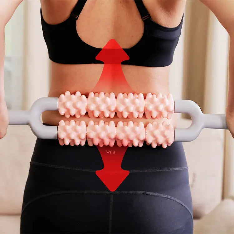 Blue and Grey Dual Row Spiky Muscle Roller Stick - Deep Tissue Massager for Back and Leg Recovery Wholesale Hub