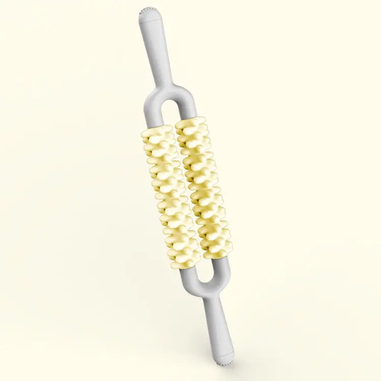 Yellow and Grey Dual Row Spiky Muscle Roller Stick - Deep Tissue Massager for Back and Leg Recovery Wholesale Hub