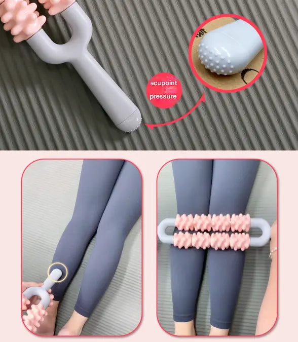 Yellow and Grey Dual Row Spiky Muscle Roller Stick - Deep Tissue Massager for Back and Leg Recovery Wholesale Hub