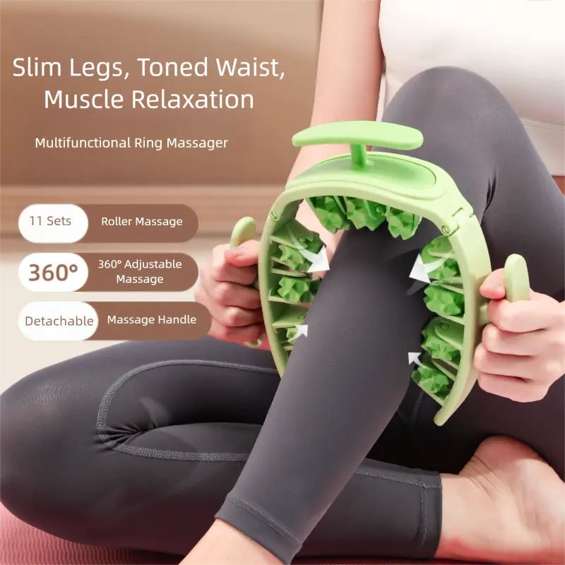 Green and White Removable Adjustable Wrap-Around Muscle Roller - 11-Wheel Deep Tissue Massager for Legs, Arms & Body Wholesale Hub