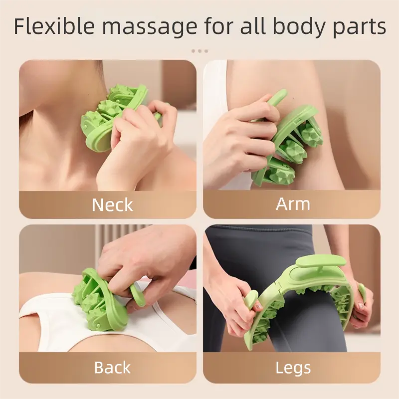 Green and White Removable Adjustable Wrap-Around Muscle Roller - 11-Wheel Deep Tissue Massager for Legs, Arms & Body Wholesale Hub
