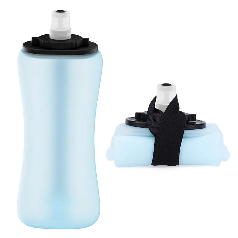 Blue Collapsible Handheld Running Flask - 350ml Lightweight Silicone Water Bottle with Bite Valve Wholesale Hub
