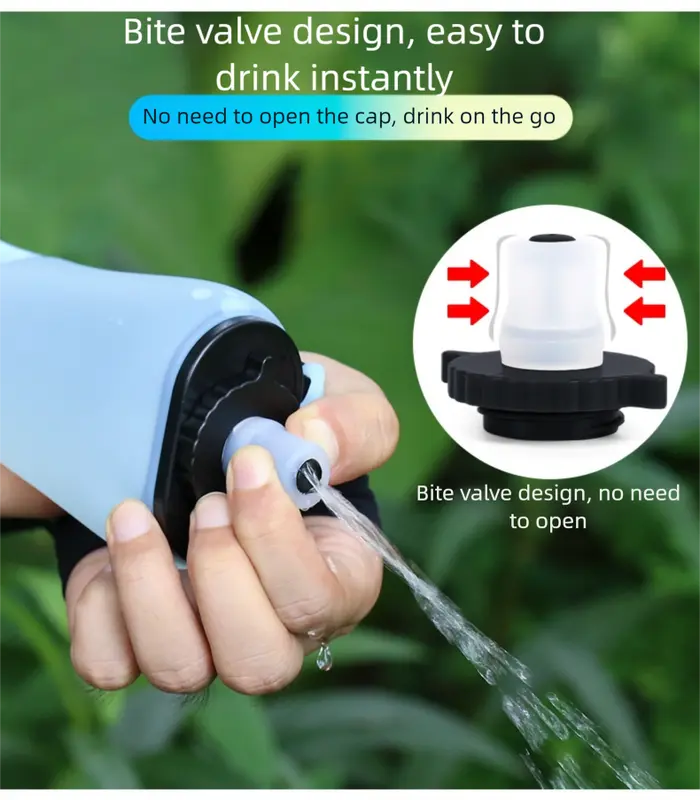 Blue Collapsible Handheld Running Flask - 350ml Lightweight Silicone Water Bottle with Bite Valve Wholesale Hub