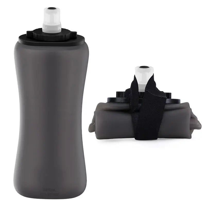 Black Collapsible Handheld Running Flask - 350ml Lightweight Silicone Water Bottle with Bite Valve Wholesale Hub