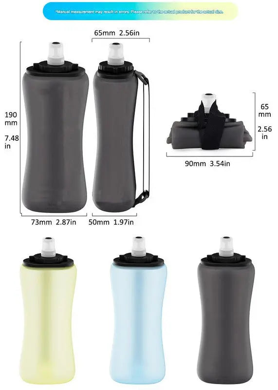 Black Collapsible Handheld Running Flask - 350ml Lightweight Silicone Water Bottle with Bite Valve Wholesale Hub