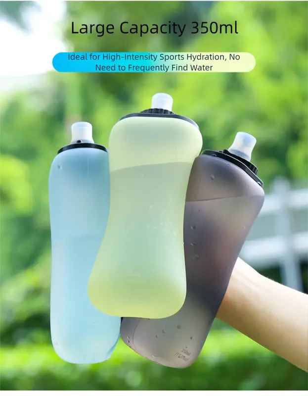 Black Collapsible Handheld Running Flask - 350ml Lightweight Silicone Water Bottle with Bite Valve Wholesale Hub