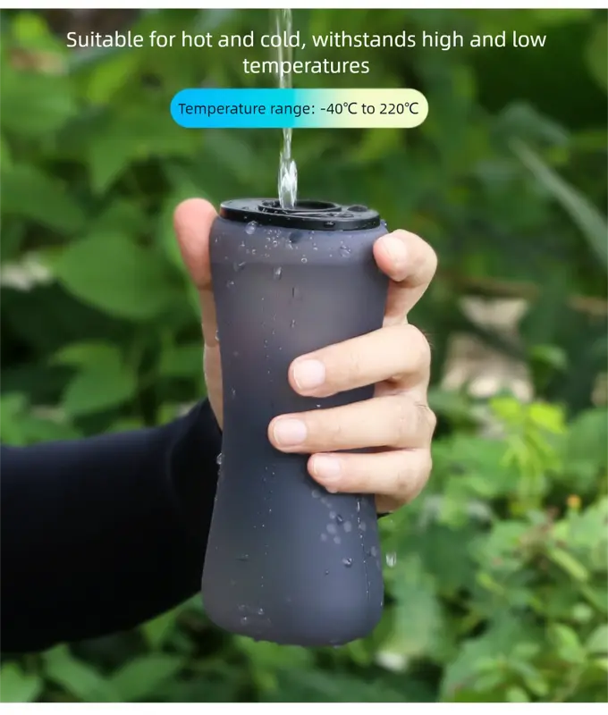 Black Collapsible Handheld Running Flask - 350ml Lightweight Silicone Water Bottle with Bite Valve Wholesale Hub