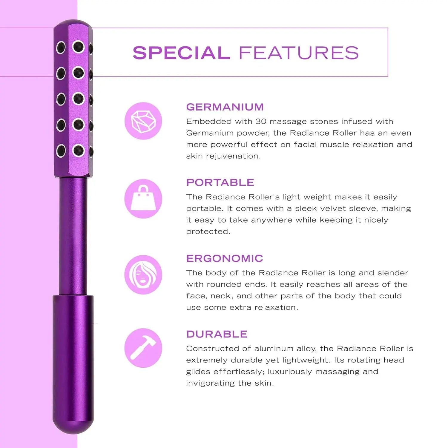 Light Pink Germanium Stone Facial Roller - Uplifting & Sculpting Beauty Massager for Face and Body Wholesale Hub