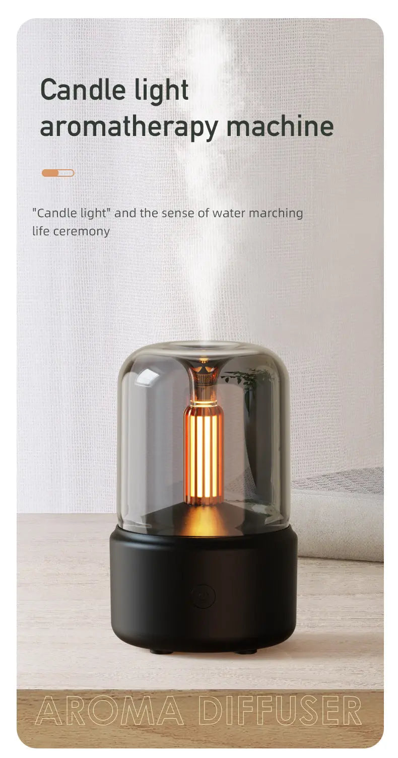 Black Creative Candleligh Aromatherapy Diffuser USB Desktop Ambient Candle Lamp Humidifier Wholesale Hub