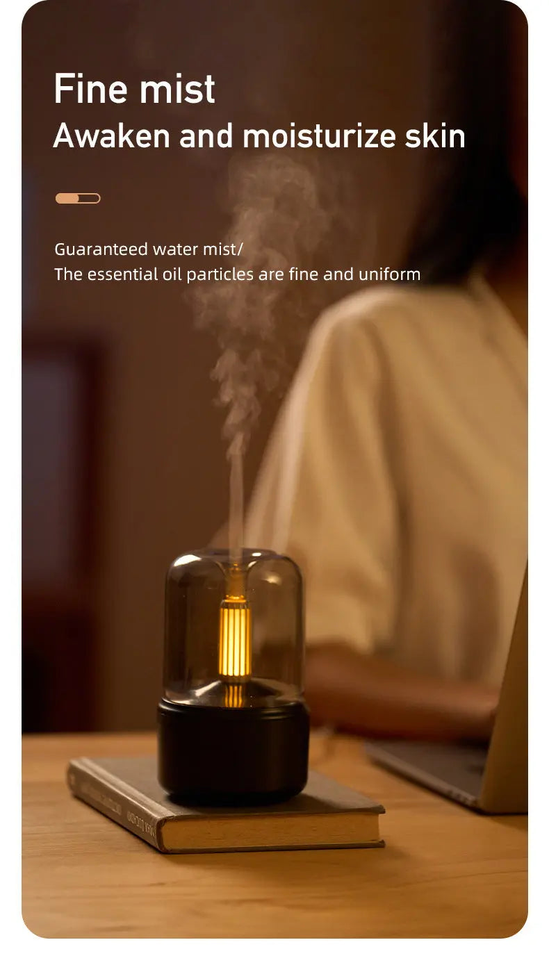 Black Creative Candleligh Aromatherapy Diffuser USB Desktop Ambient Candle Lamp Humidifier Wholesale Hub