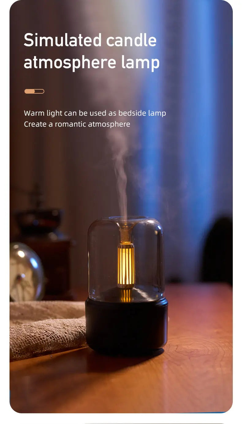 Black Creative Candleligh Aromatherapy Diffuser USB Desktop Ambient Candle Lamp Humidifier Wholesale Hub