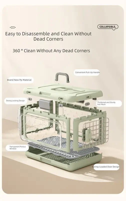 Green Premium Foldable Pet Carrier Crate - Breathable Aviation Travel Box for Cats & Small Dogs up to 10kg - Portable Car & Flight Transport Case Wholesale Hub