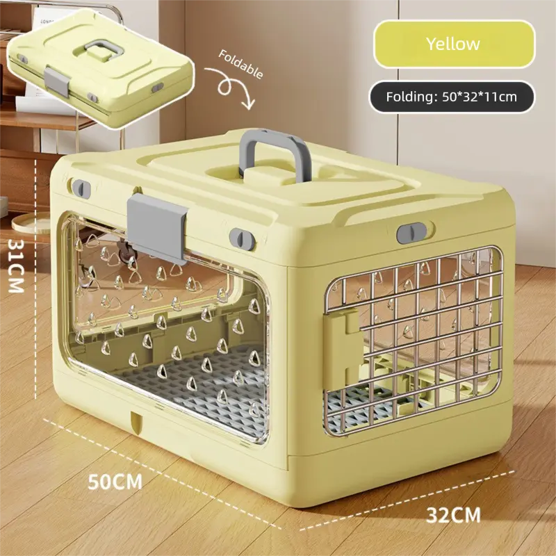 Yellow Premium Foldable Pet Carrier Crate - Breathable Aviation Travel Box for Cats & Small Dogs up to 10kg - Portable Car & Flight Transport Case Wholesale Hub