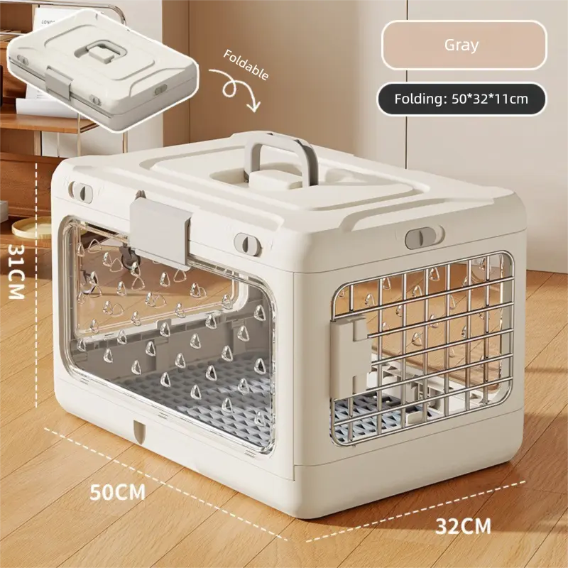 Grey Premium Foldable Pet Carrier Crate - Breathable Aviation Travel Box for Cats & Small Dogs up to 10kg - Portable Car & Flight Transport Case Wholesale Hub