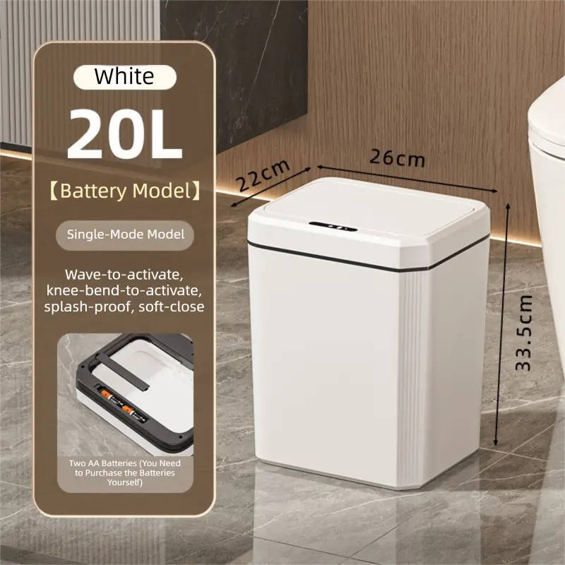 White Smart Sensor Trash Can – 20L Capacity, Touch-Free Operation with Odor-Blocking & Waterproof Design Wholesale Hub