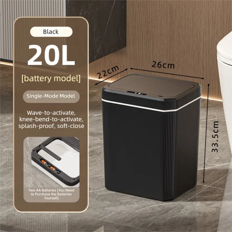 Black Smart Sensor Trash Can – 20L Capacity, Touch-Free Operation with Odor-Blocking & Waterproof Design Wholesale Hub