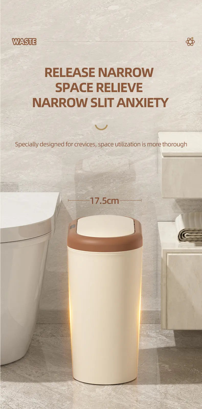 Beige Smart Sensor Trash Can – 15L Capacity, Compact Design for Home Use with Automatic Induction Opening(Three sensor modes) Wholesale Hub