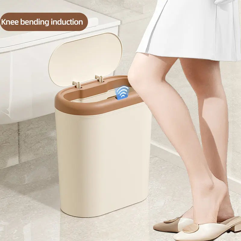 Beige and Brown Smart Sensor Trash Can – 15L Capacity, Compact Design for Home Use with Automatic Induction Opening(Three sensor modes) Wholesale Hub