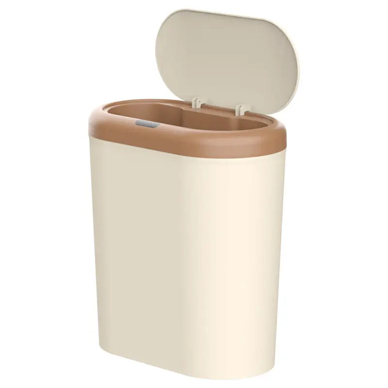 Beige and Brown Smart Sensor Trash Can – 15L Capacity, Compact Design for Home Use with Automatic Induction Opening(Three sensor modes) Wholesale Hub