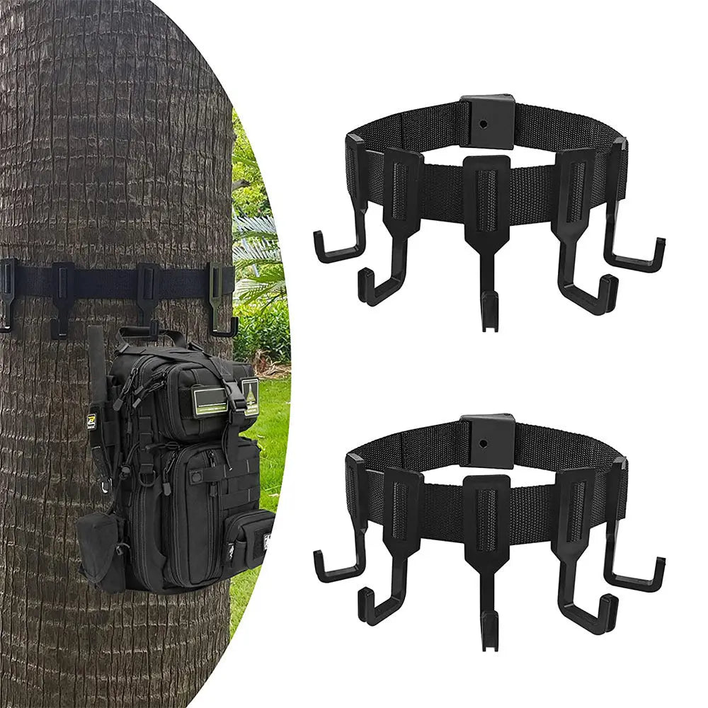 2-Piece Tree Stand Gear Hanger Set - Tactical Webbing Straps with 5 Hooks for Hunting & Camping Wholesale Hub