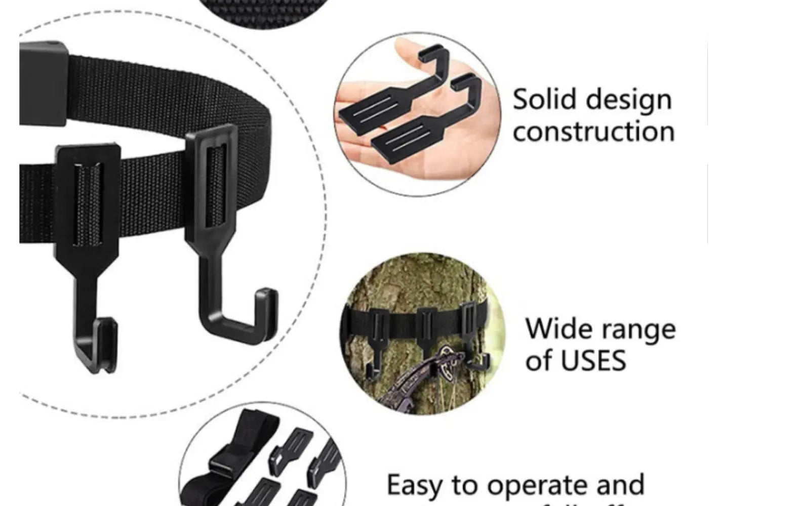 2-Piece Tree Stand Gear Hanger Set - Tactical Webbing Straps with 5 Hooks for Hunting & Camping Wholesale Hub